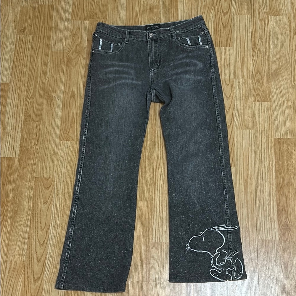 Sparkly Gray Jeans with Embroidered Design